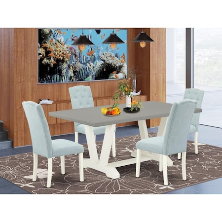 East West Furniture 5 Piece V-Style Modern Dining Table Set - Linen White V097CE215-5